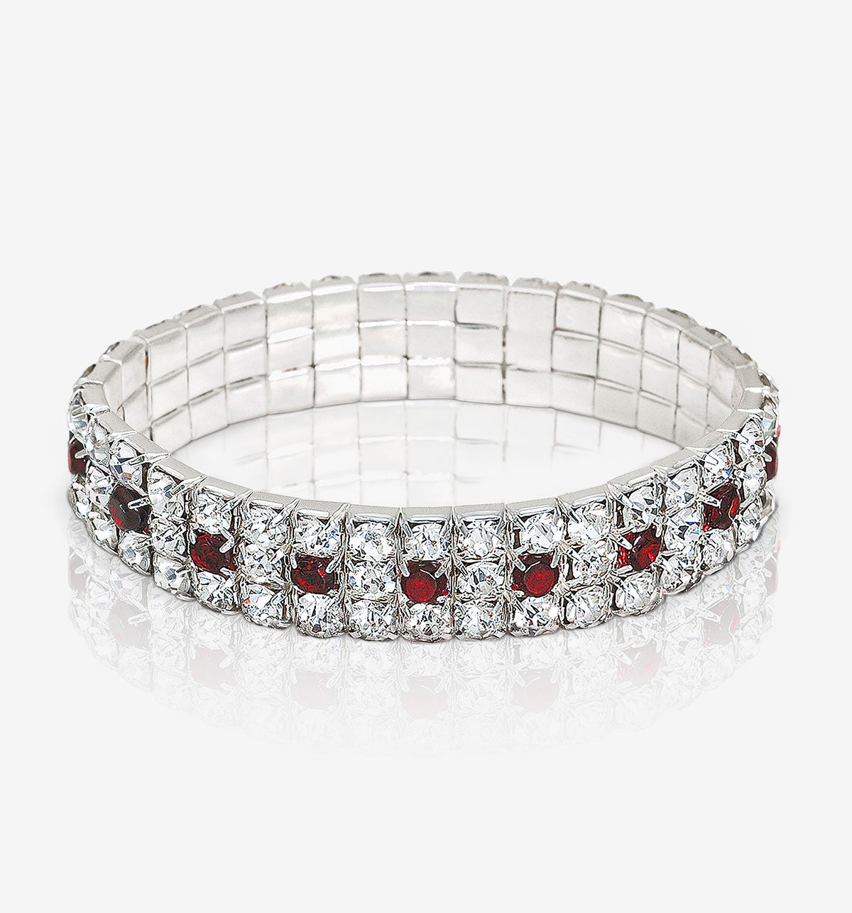 10 Carat Genuine Garnet & Crystal Expandable Bracelet in Silver Tone Plating
